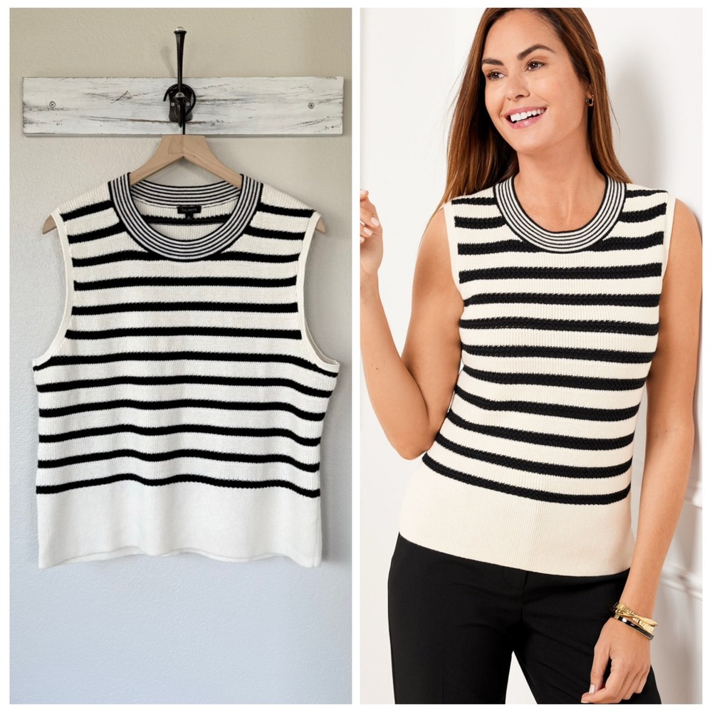 TALBOTS XL Textured Stitch Sweater Shell in French Stripe • Ivory Black Tank